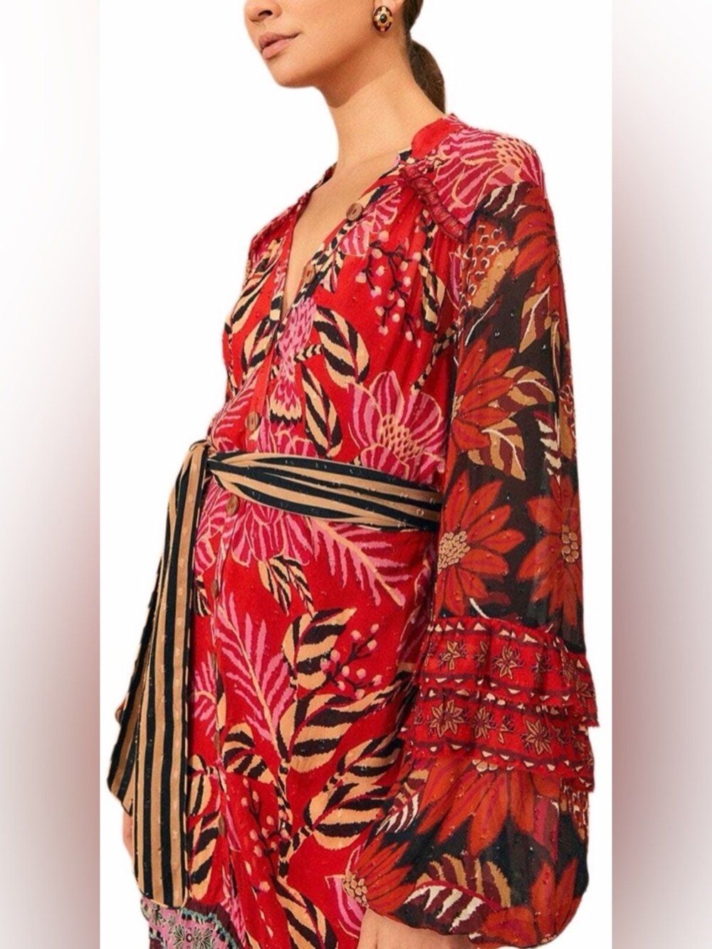 FARM Rio Mixed Floral Prints Long Sleeve Maxi Dress - Picture 1 of 4